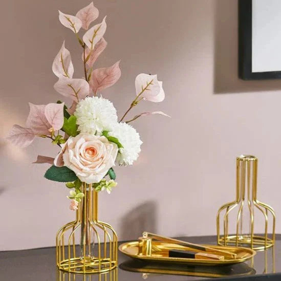 Golden Cage Vase - Elegant Centerpiece for Modern Decor