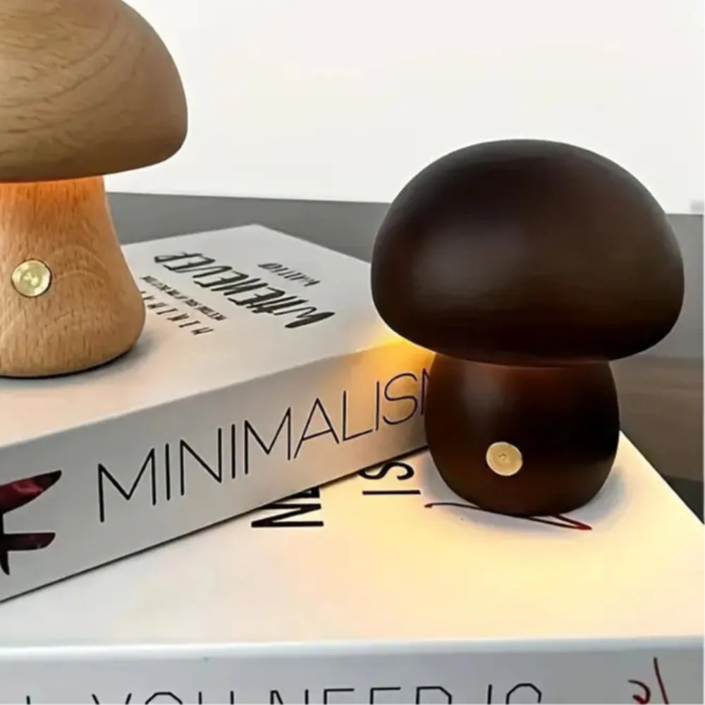 Handcrafted Wooden Mushroom Lamp for Cozy Glow