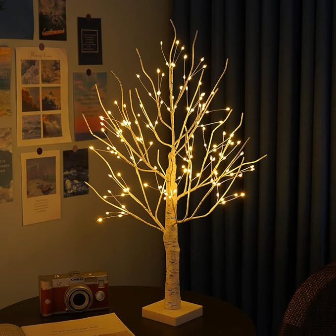 Birch Tree Table Lamp with Warm, Natural Glow