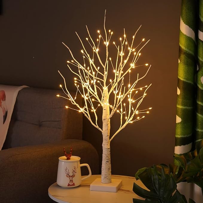 Birch Tree Table Lamp with Warm, Natural Glow