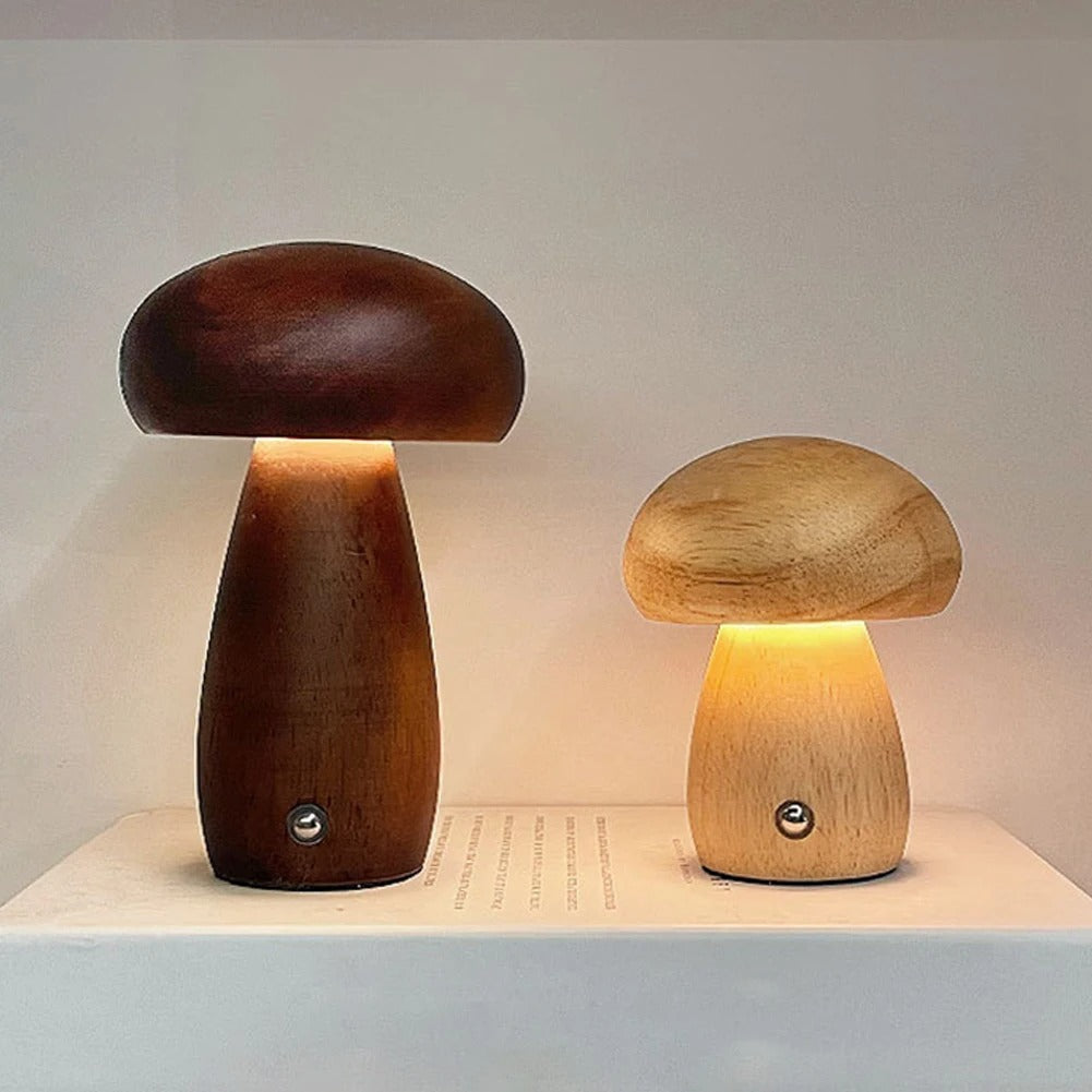 Handcrafted Wooden Mushroom Lamp for Cozy Glow