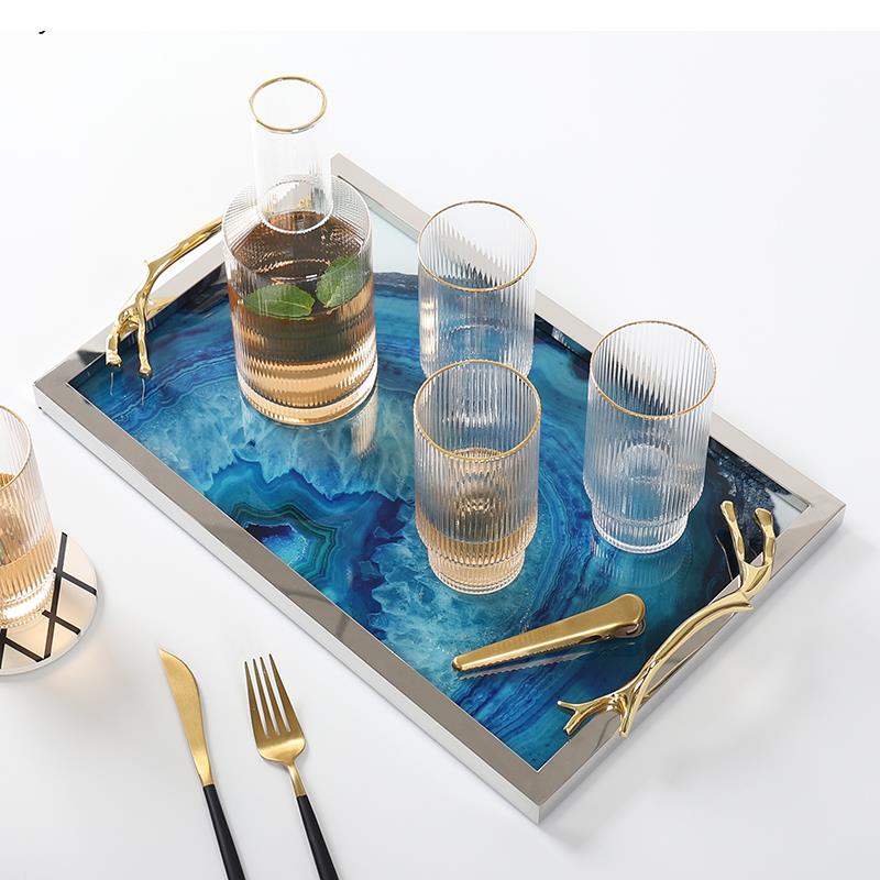 Elegant Blue Agate Tray — Handcrafted Decorative Serving & Display Tray