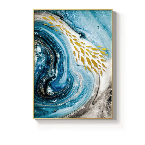 Blue Agate Water Canvas: Serene Ocean-Inspired Artwork
