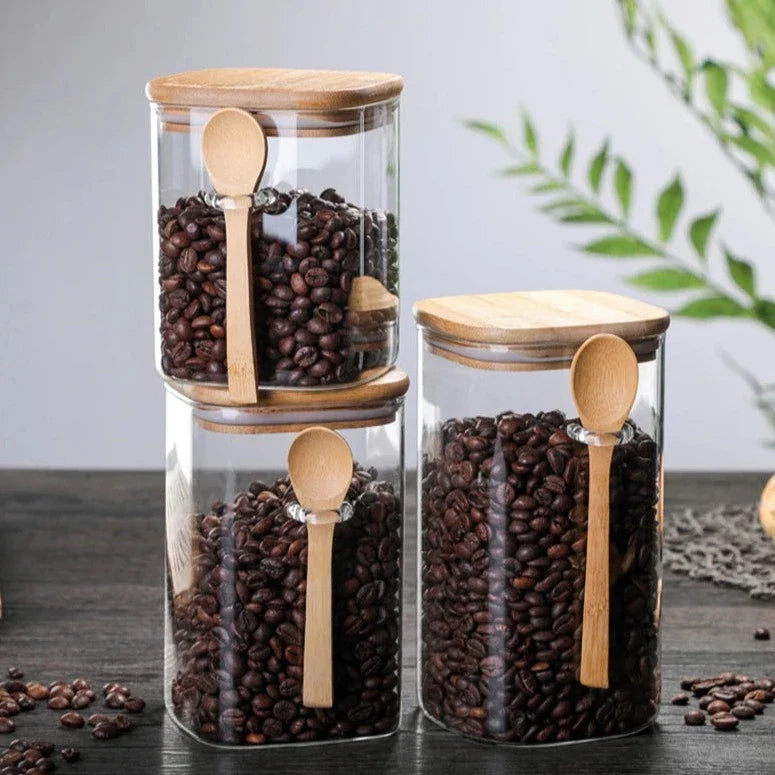 Elegant Bamboo & Glass 3-Piece Storage Container Set
