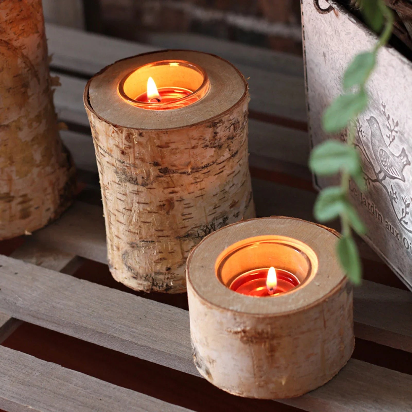 Elegant Birch Wood Candle Holder – Natural Rustic Decor Accent
