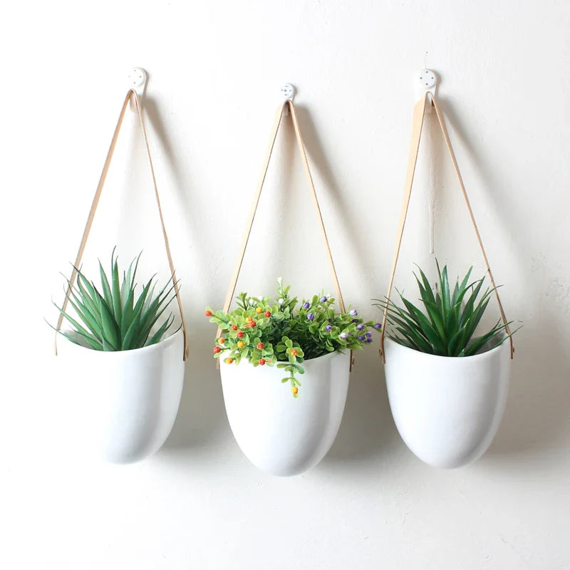 Three-Piece Ceramic Hanging Planter Set