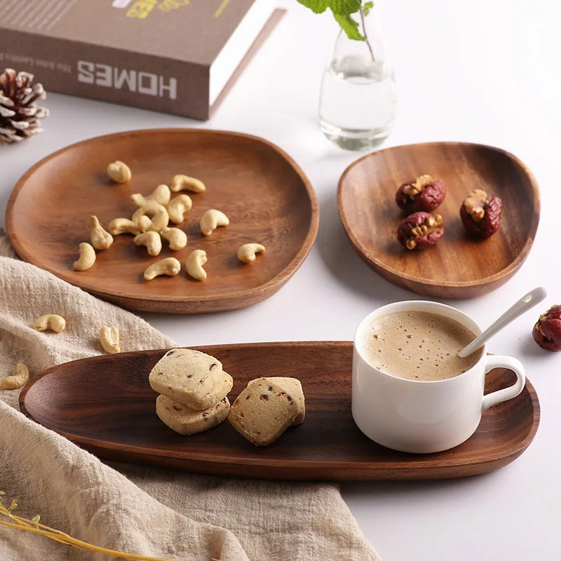 Five-Piece Acacia Wood Snack Tray Set