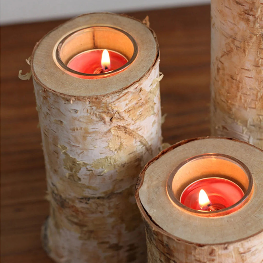 Elegant Birch Wood Candle Holder – Natural Rustic Decor Accent
