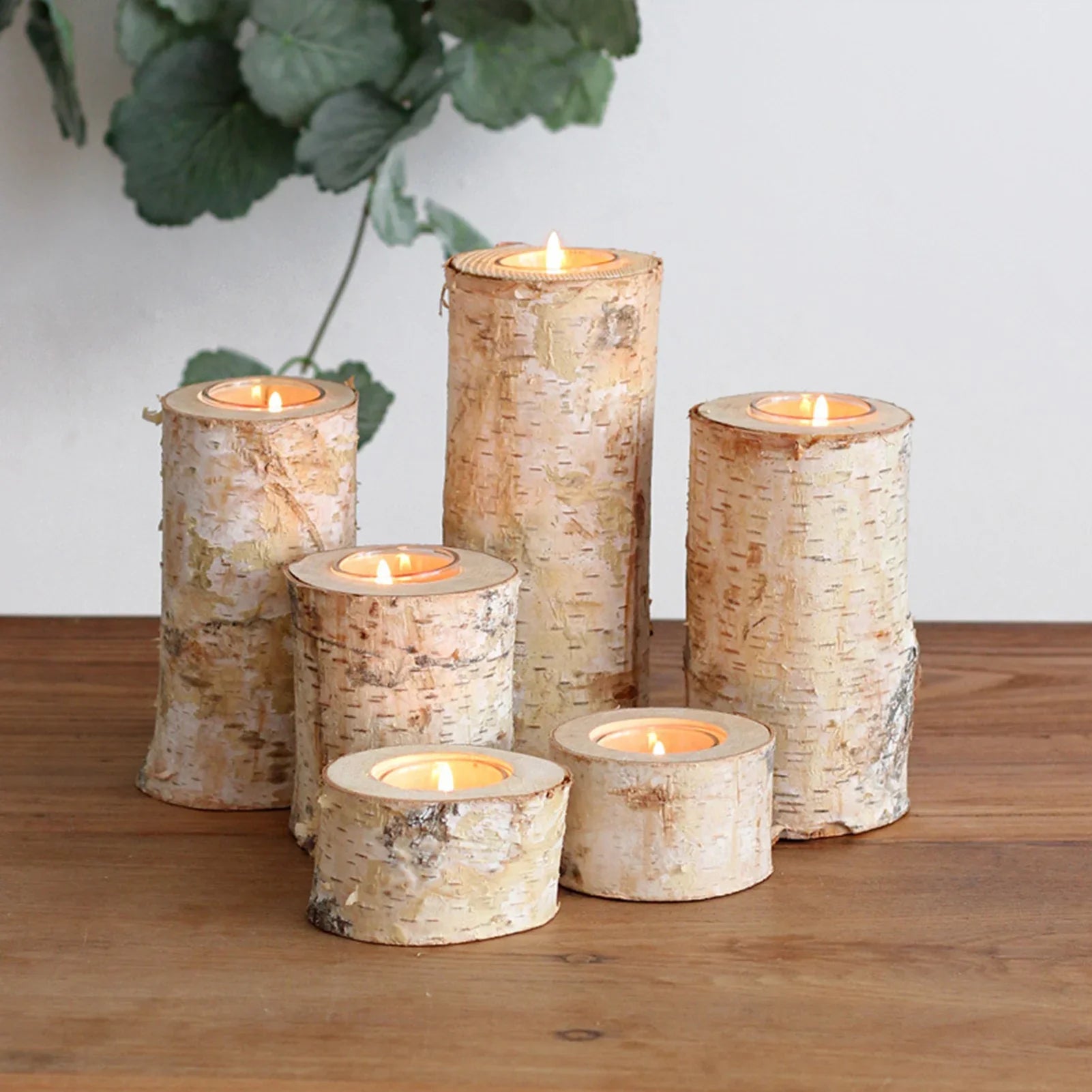 Elegant Birch Wood Candle Holder – Natural Rustic Decor Accent