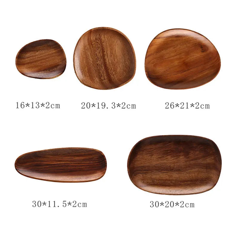 Five-Piece Acacia Wood Snack Tray Set