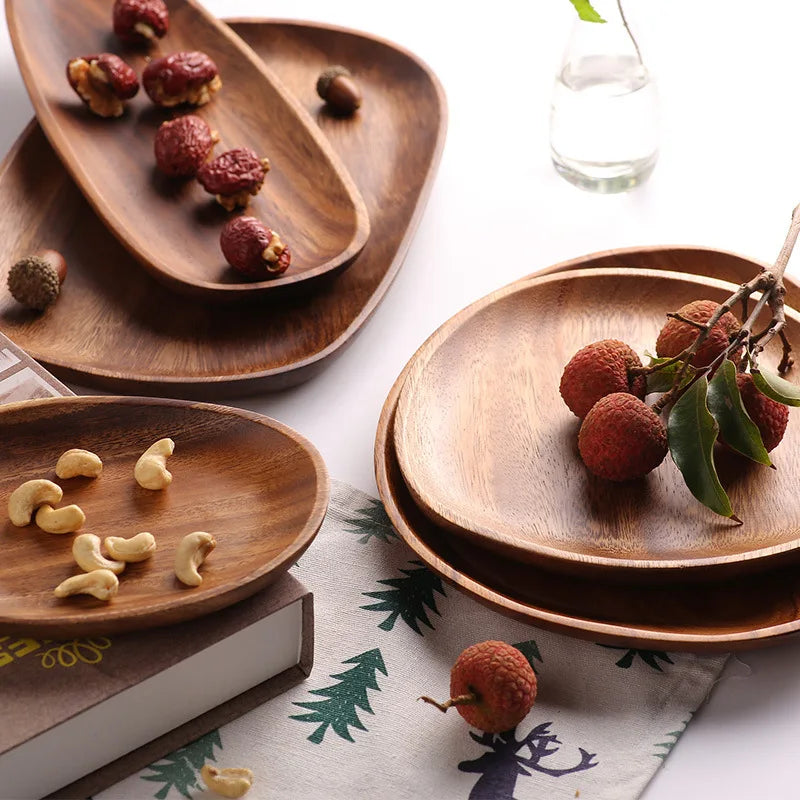 Five-Piece Acacia Wood Snack Tray Set