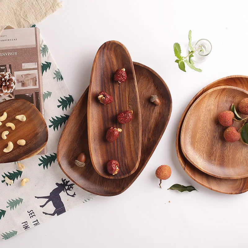 Five-Piece Acacia Wood Snack Tray Set