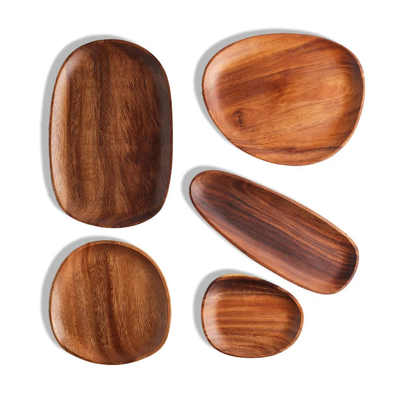 Five-Piece Acacia Wood Snack Tray Set