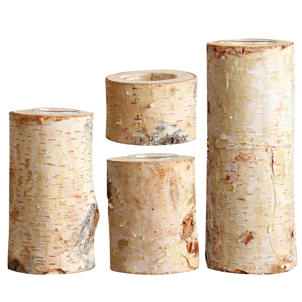 Elegant Birch Wood Candle Holder – Natural Rustic Decor Accent