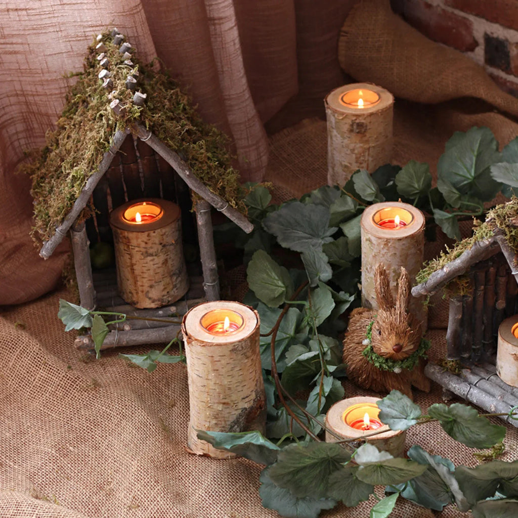 Elegant Birch Wood Candle Holder – Natural Rustic Decor Accent