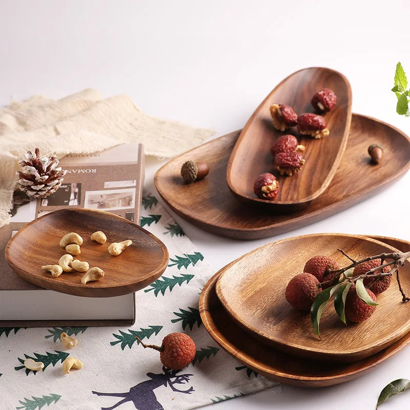 Five-Piece Acacia Wood Snack Tray Set