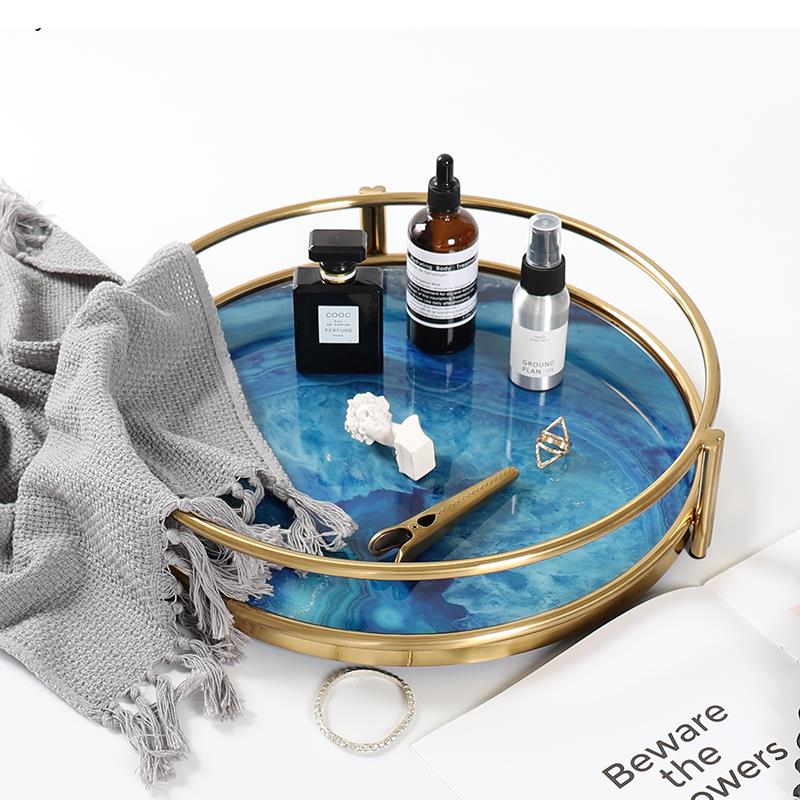 Elegant Blue Agate Tray — Handcrafted Decorative Serving & Display Tray