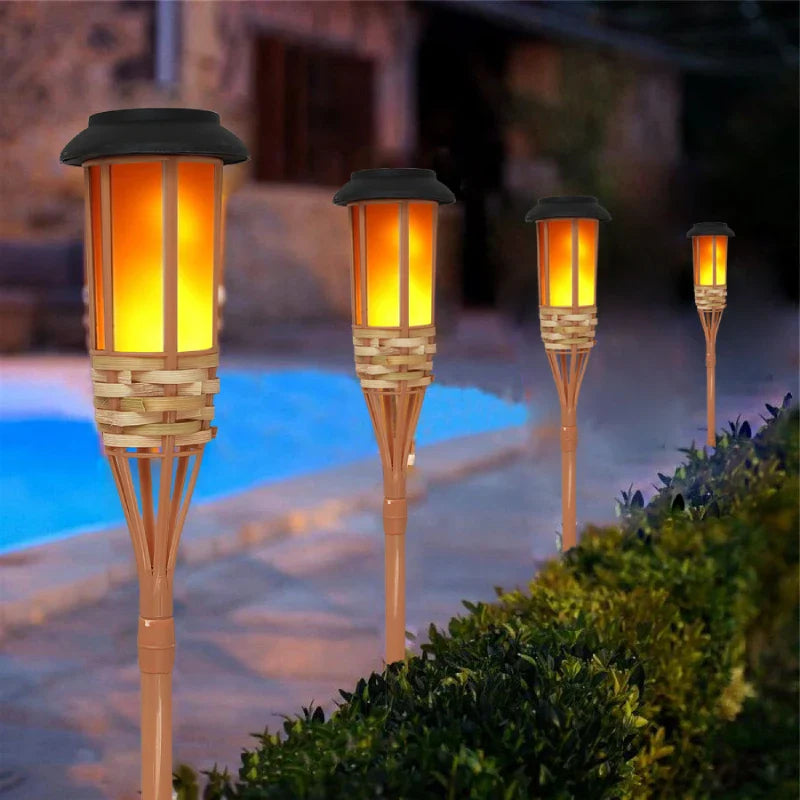 5-Piece Solar Tiki Torch Set – Outdoor Ambience Lighting
