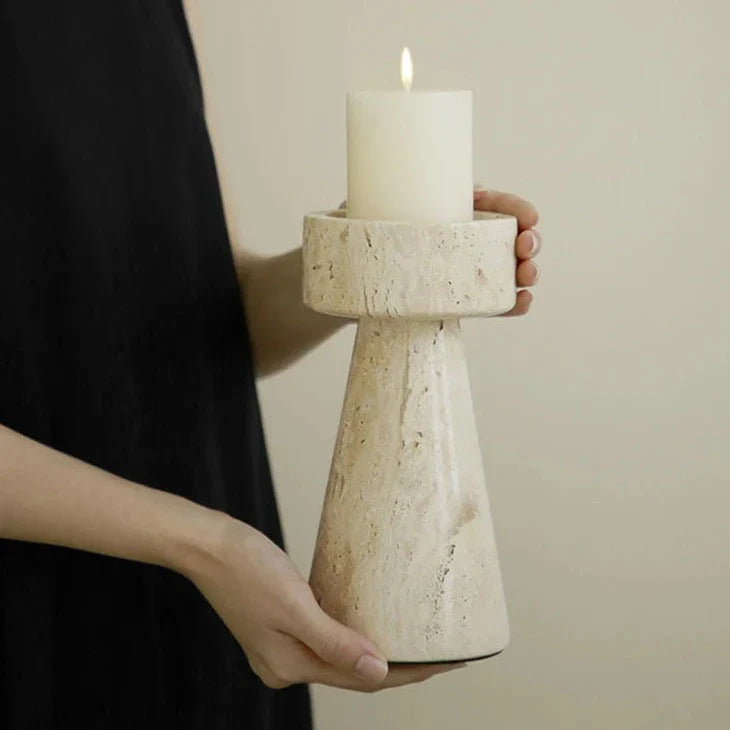 Elegant Faux Travertine Stone Candle Holder