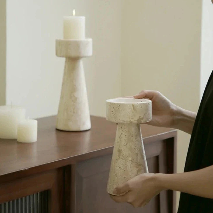 Elegant Faux Travertine Stone Candle Holder