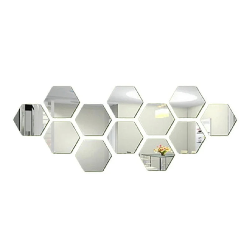 12-Piece Hexagon Mirror Wall Sticker Set