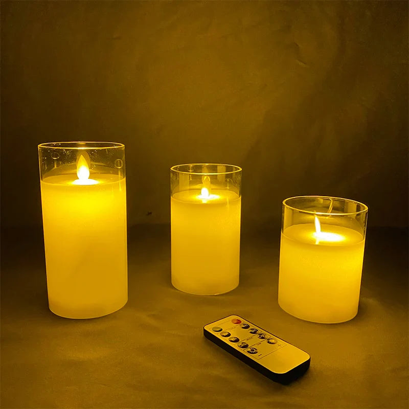 Three-Piece Flameless Candle Set with Realistic LED Flame