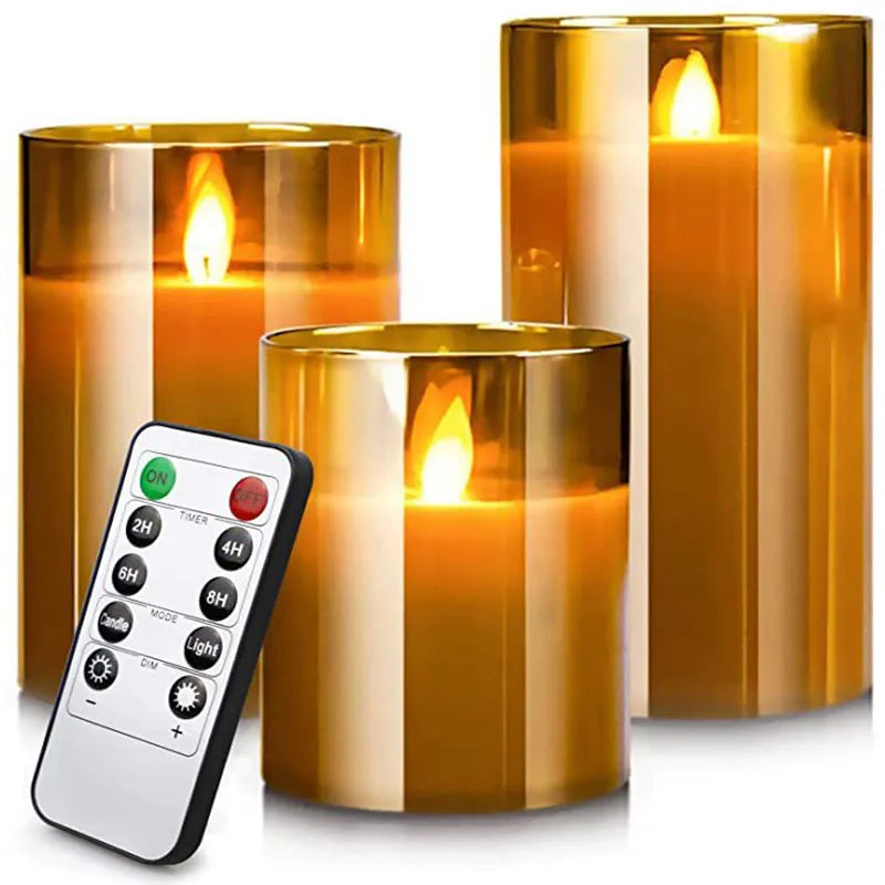 Three-Piece Flameless Candle Set with Realistic LED Flame