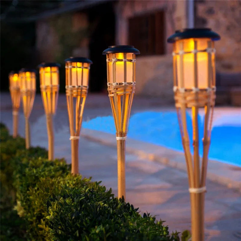 5-Piece Solar Tiki Torch Set – Outdoor Ambience Lighting