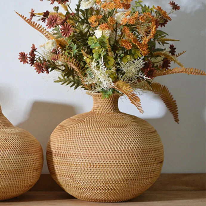 Handwoven Rattan Vase for Natural Boho Decor