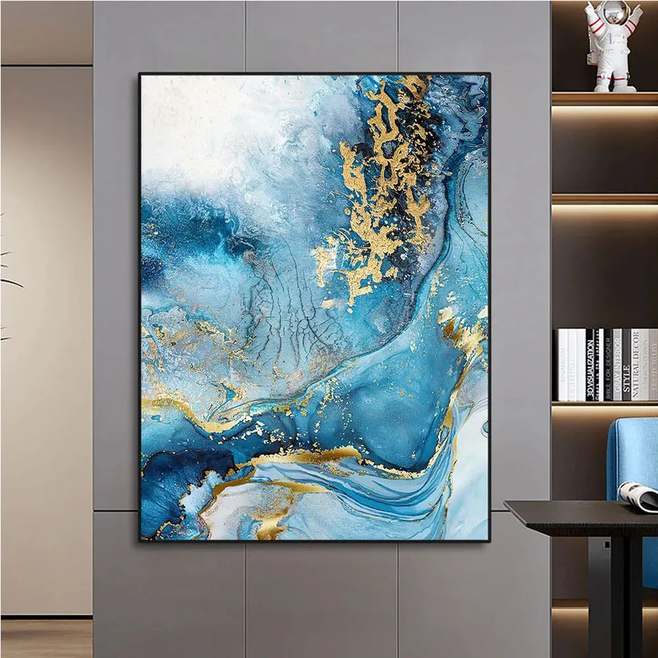 Blue Marble Canvas Wall Art - Modern Marble Design