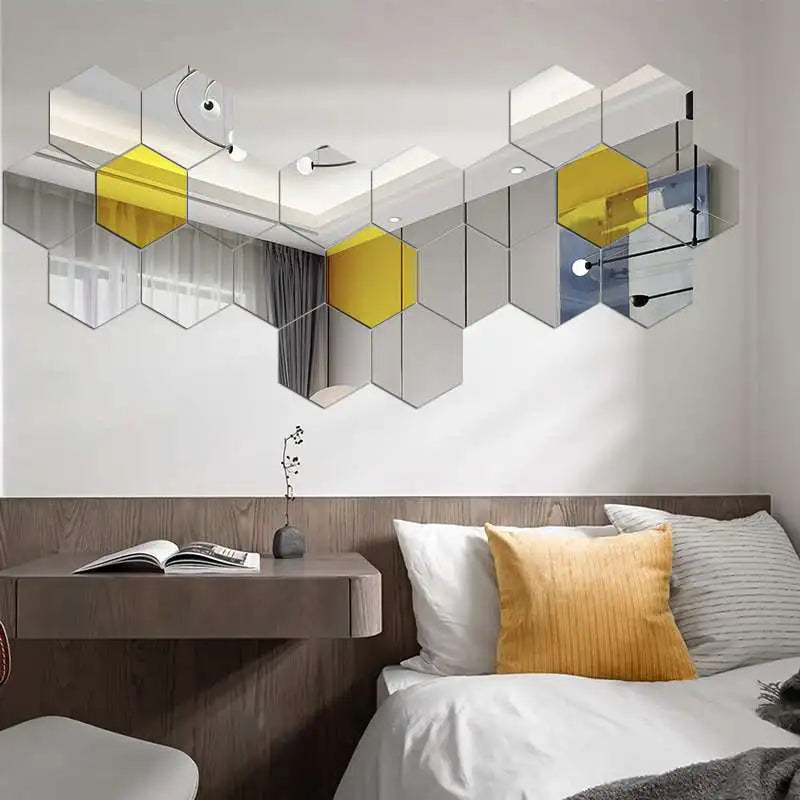 12-Piece Hexagon Mirror Wall Sticker Set