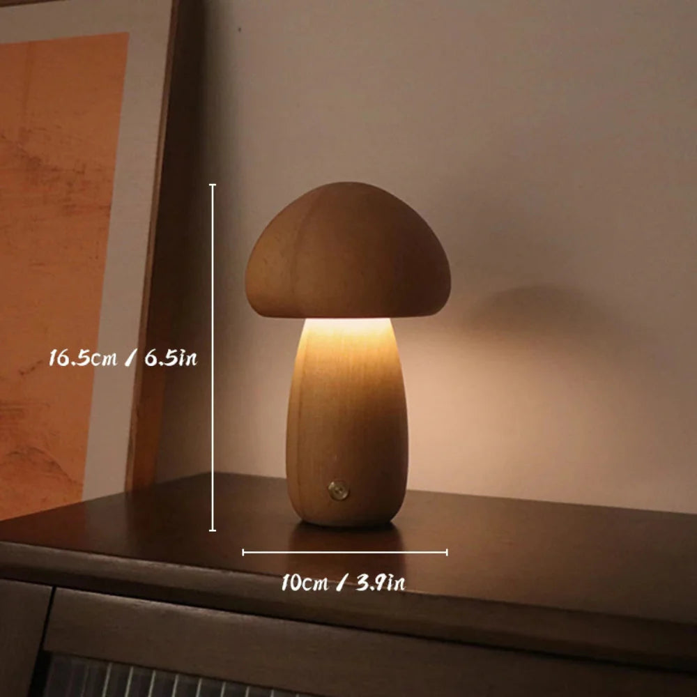 Handcrafted Wooden Mushroom Lamp for Cozy Glow