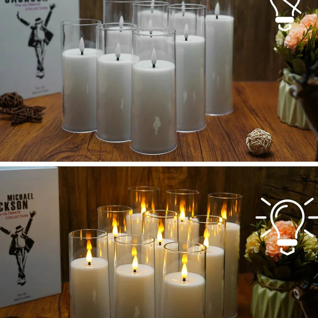 9-Piece Flameless Acrylic Candle Set – Realistic LED Candles for Cozy, Safe Ambience
