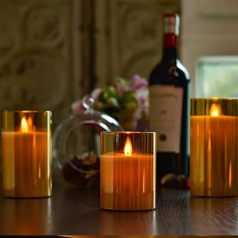 Three-Piece Flameless Candle Set with Realistic LED Flame