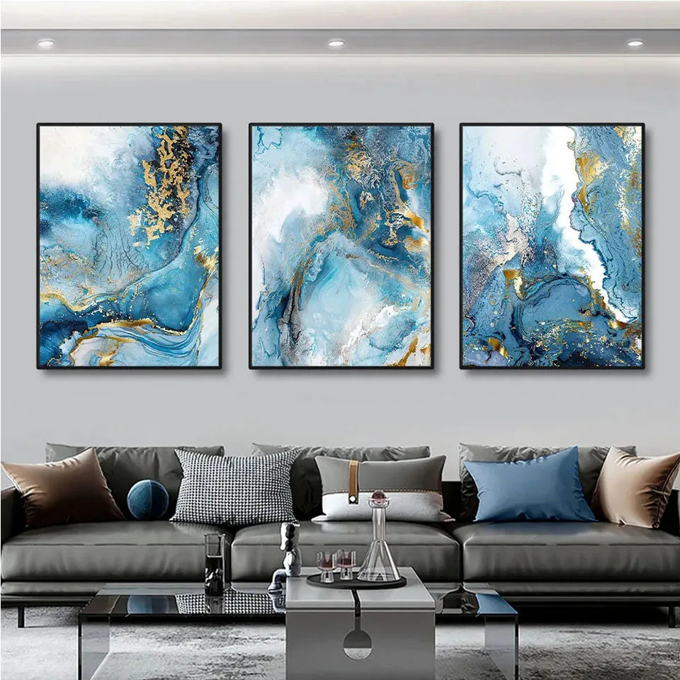Blue Marble Canvas Wall Art - Modern Marble Design