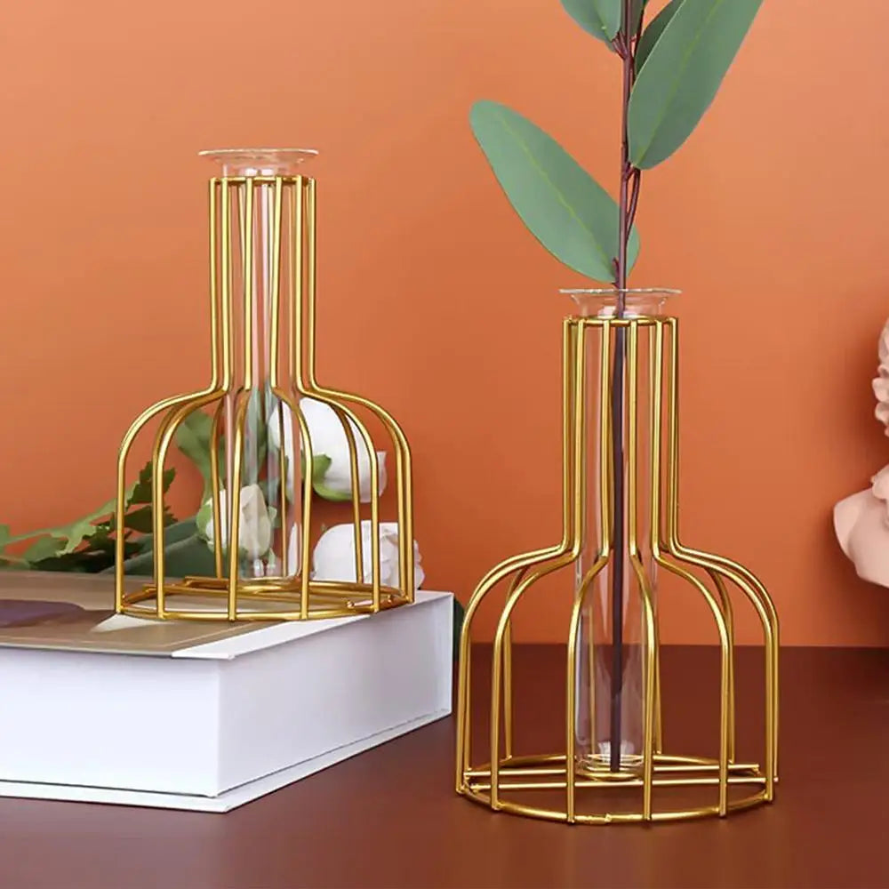 Golden Cage Vase - Elegant Centerpiece for Modern Decor