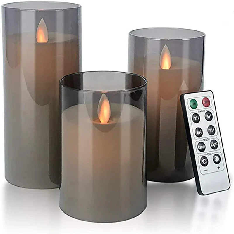 Three-Piece Flameless Candle Set with Realistic LED Flame