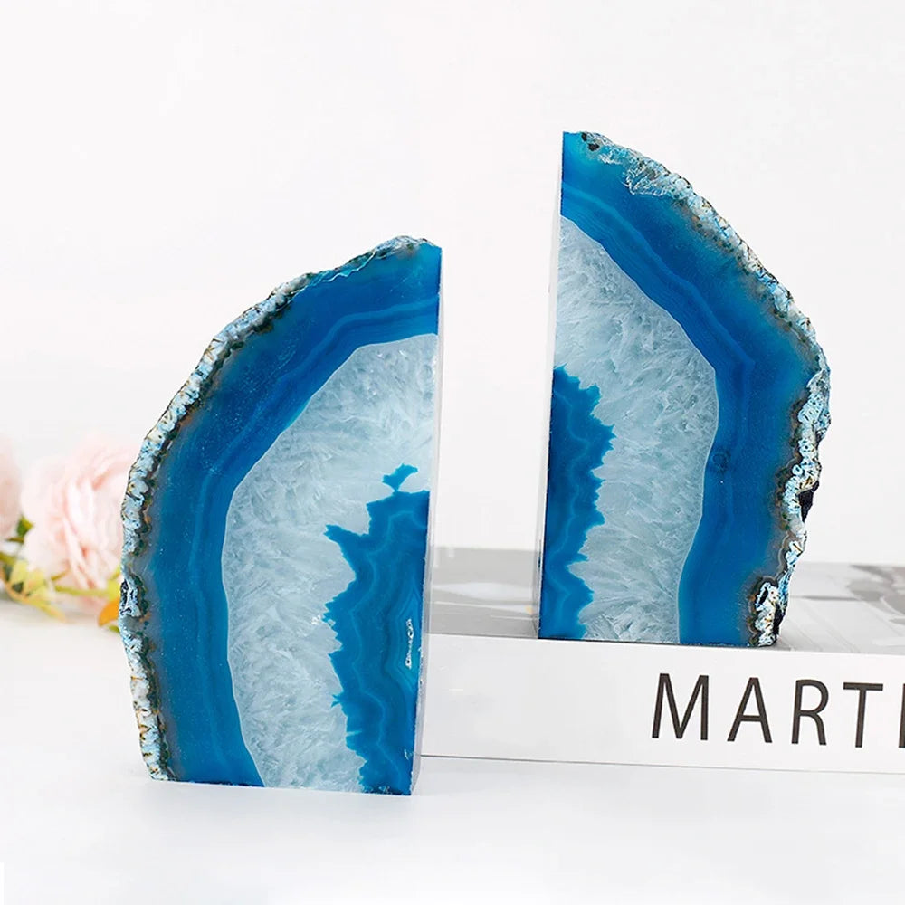 Blue Agate Bookends - 2-Piece Set for Elegant Desk Decor
