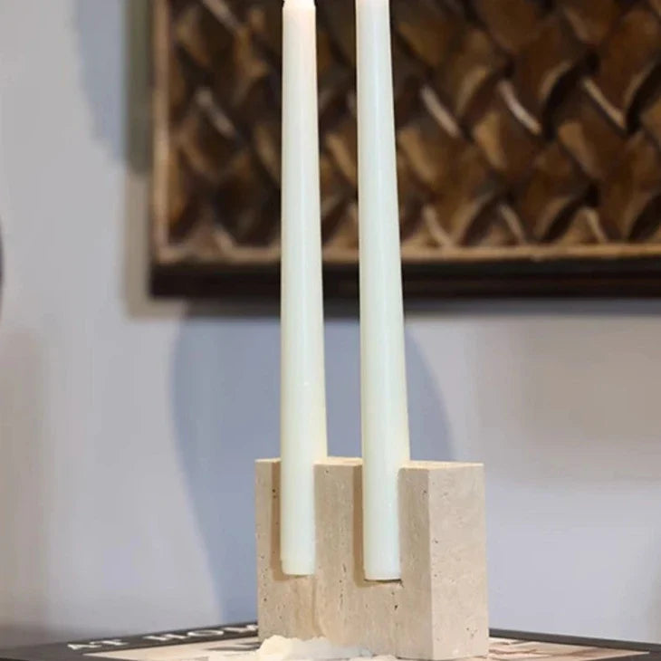 Elegant Faux Travertine Candle Holder with Realistic Stone Look