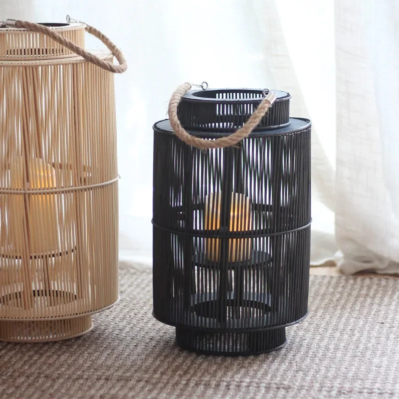 Decorative Bamboo-Style LED Candle Lantern