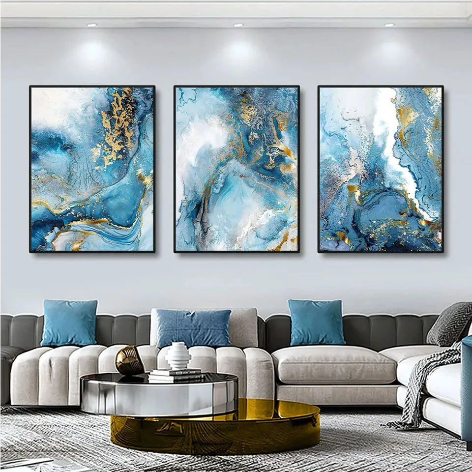 Blue Marble Canvas Wall Art - Modern Marble Design