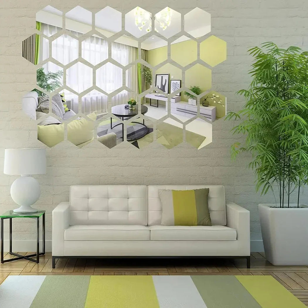 12-Piece Hexagon Mirror Wall Sticker Set