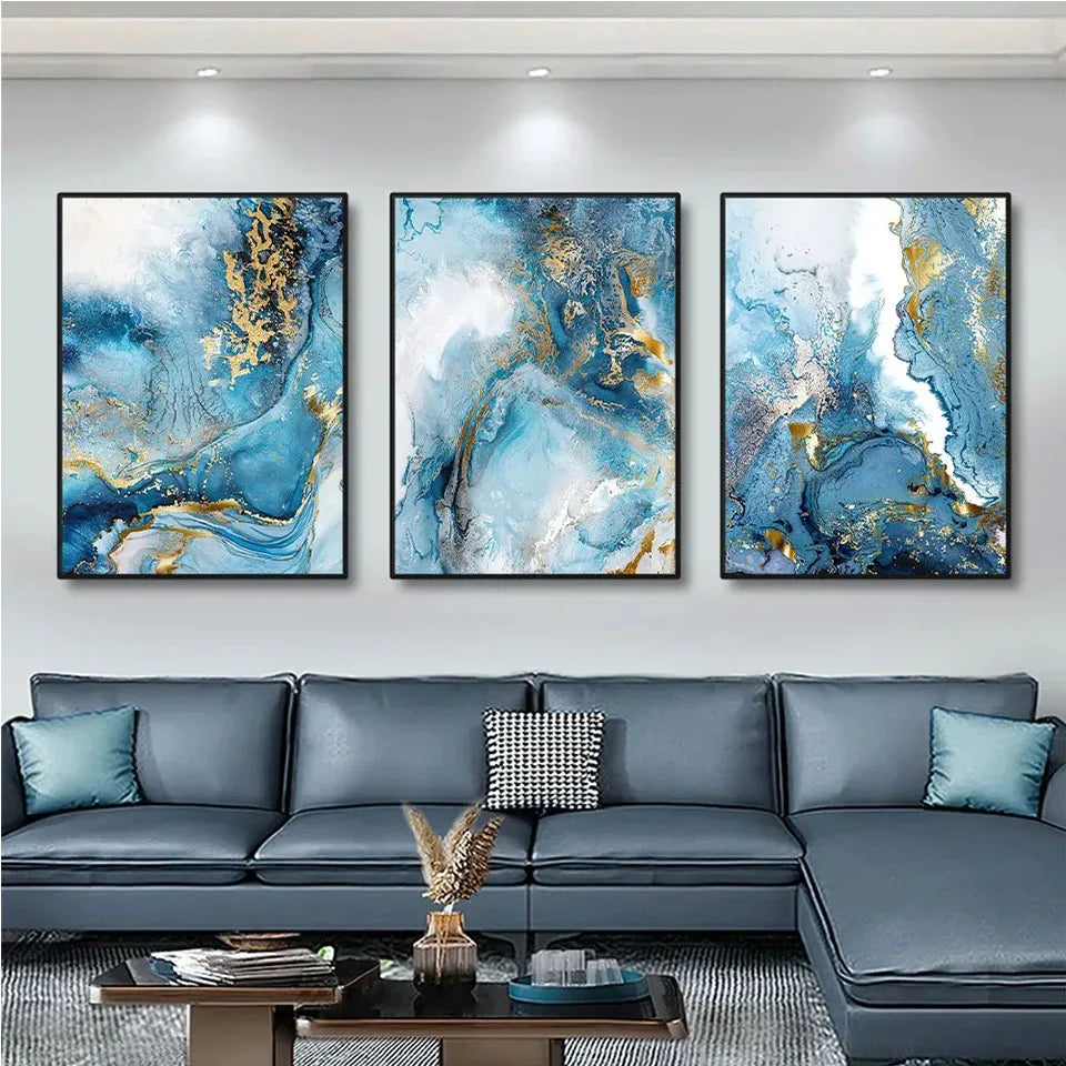 Blue Marble Canvas Wall Art - Modern Marble Design