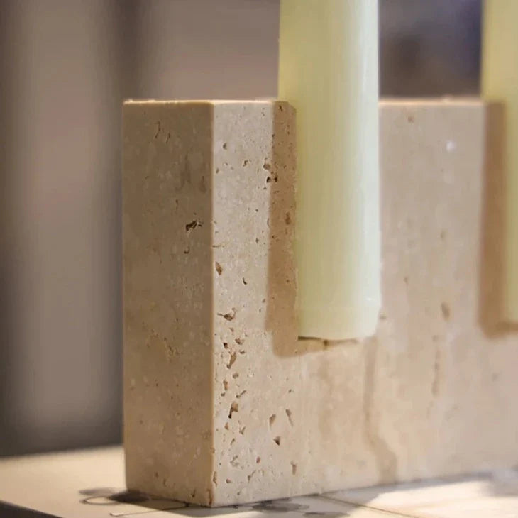 Elegant Faux Travertine Candle Holder with Realistic Stone Look