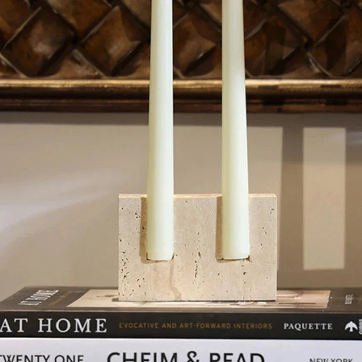 Elegant Faux Travertine Candle Holder with Realistic Stone Look