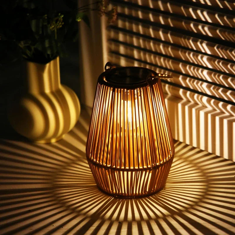 Solar-Powered Rattan Lantern for Outdoor Ambience