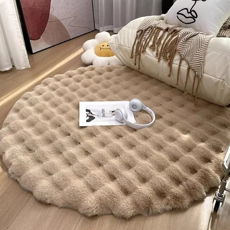 Luxurious Rabbit Faux Fur Round Rug