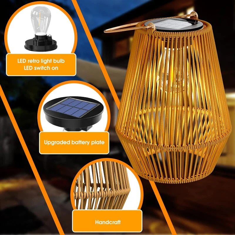 Solar-Powered Rattan Lantern for Outdoor Ambience