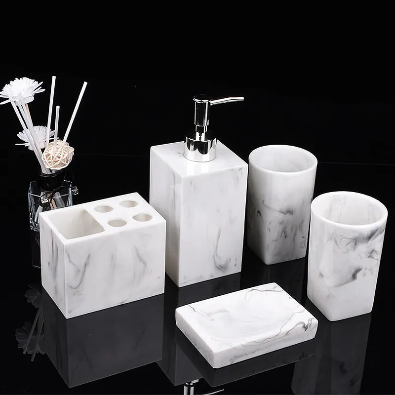 Milan Marble 5-Piece Bathroom Accessories Set – Elegant Vanity Essentials