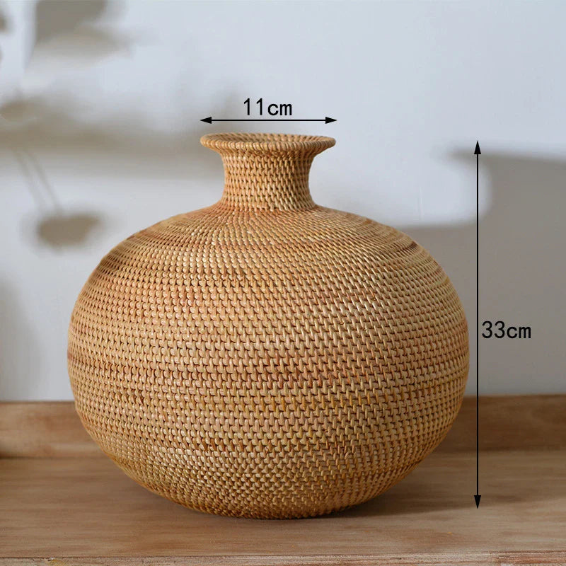 Handwoven Rattan Vase for Natural Boho Decor